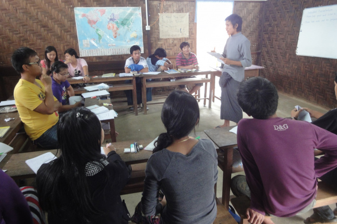 Kow (in yellow t-shirt) on a 1-month English teaching service trip in Myanmar last summer 